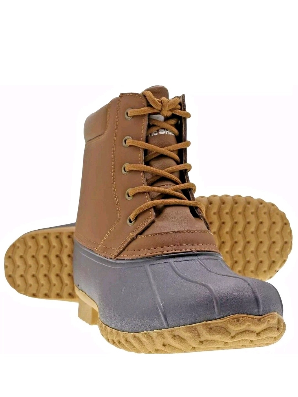 NEW- Men's Brown and Gray Waterproof Lace-Up Rain & Snow Boots Size 13